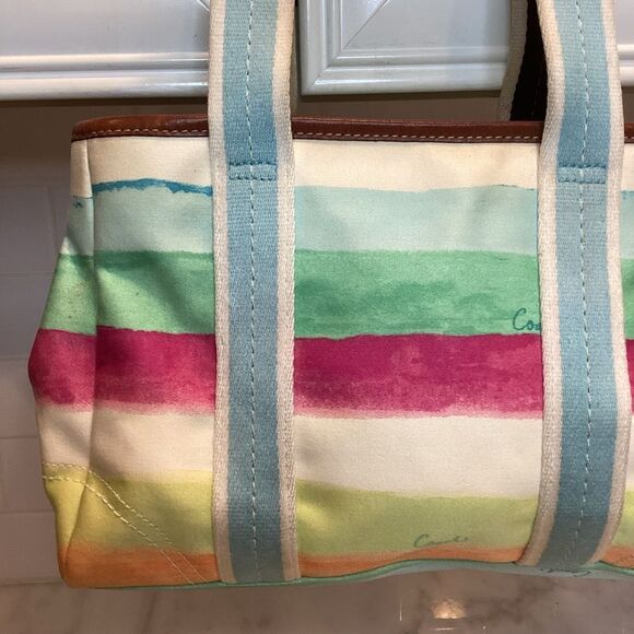 Coach Hampton Watercolor Pastel Stripes Small Mini Tote Handbag - Picture 4 of 16